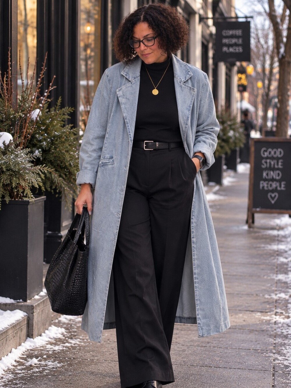 AKIRA Light Blue Long Denim Coat